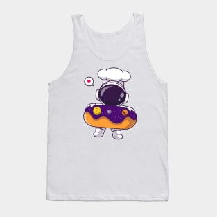 Cute Astronaut Chef With Donut Space Cartoon Tank Top